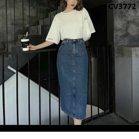 Chân váy jean dài phủ gối CV3772