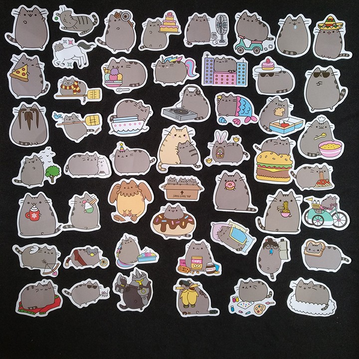 Bộ Sticker dán cao cấp chủ đề MÈO PUSHEEN - Dùng dán Xe, dán mũ bảo hiểm, dán Laptop...