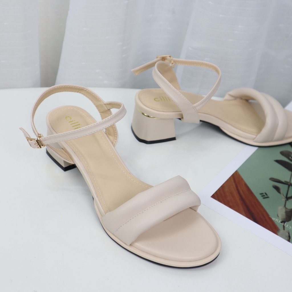 Giày sandal cao gót nữ quai phồng êm mềm gót tráng gương độc đáo cao 4cm Cillie 1106