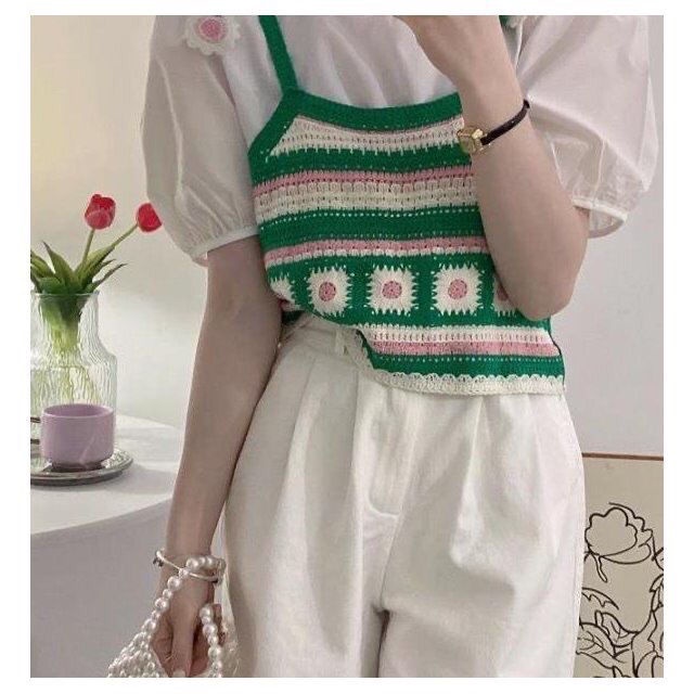 Áo Hai Dây Thắt Nơ Thêu Hoa Phong Cách Mới