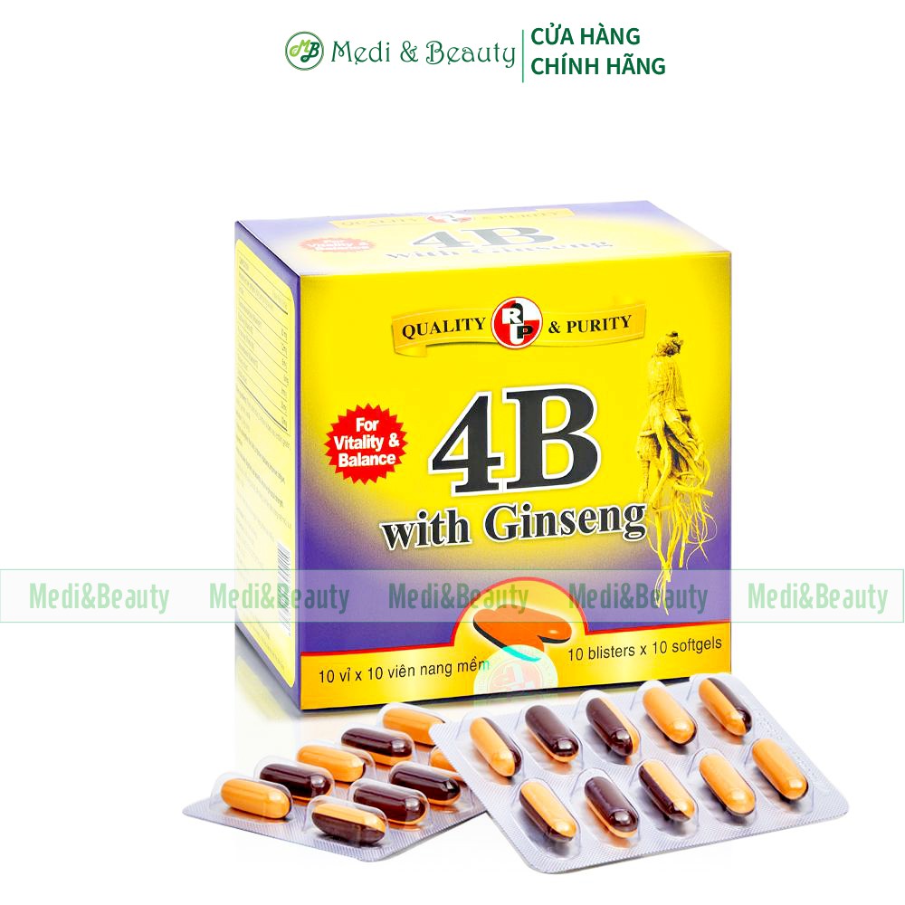 Viên uống bồi bổ cơ thể, ăn ngon, ngủ khỏe, bổ sung Vitamin 4B with GINSENG  hộp 100 viên