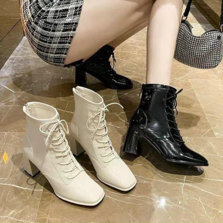 Giày Bốt Đế Vuông Da Bóng Phong Cách Thời Trang WMS