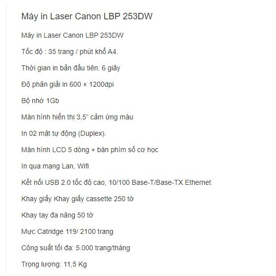 Máy in Laser Canon LBP 253DW (in đảo mặt A4, in không dây) hộp mực to