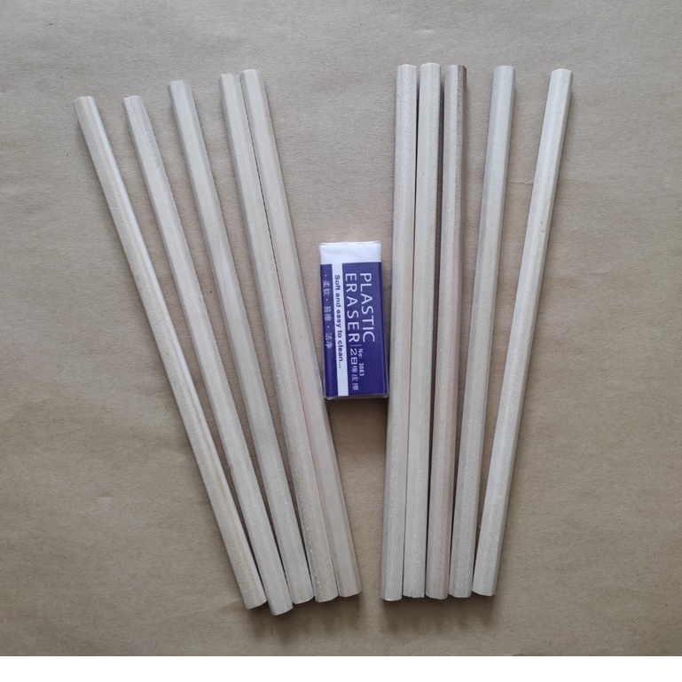 10 Bút chì lục giác HB không sơn an toàn cho bé tặng kèm Tẩy lớn