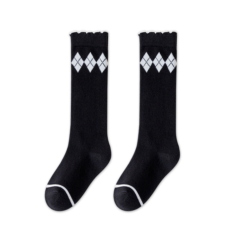 Vớ Cotton Cao Qua Gối Phối Nơ Đen Trắng Dễ Thương Dành Cho Bé Gái 3-12 Tuổi