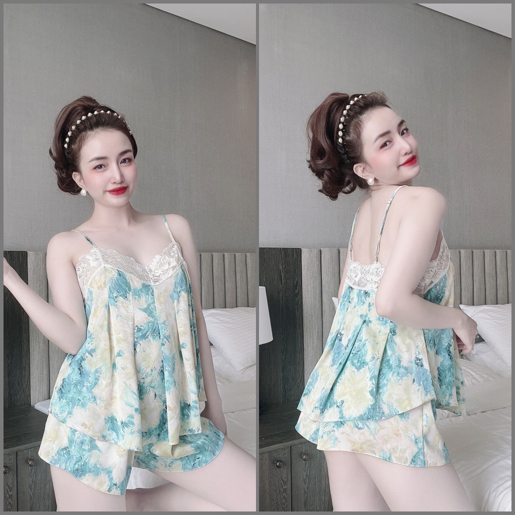 Bộ Đồ Ngủ SOJUN Vải Latin Hoa Ren Ngực 45-75Kg