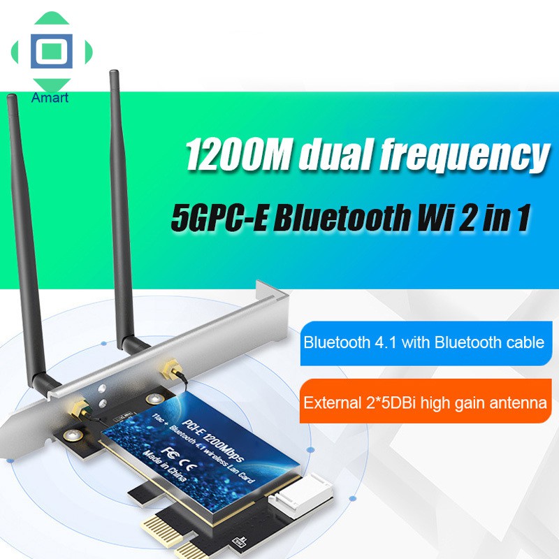 AM EDUP 1200Mbps PCI-E WiFi Wireless Card Adapter Bluetooth 4.1 for Desktop PC