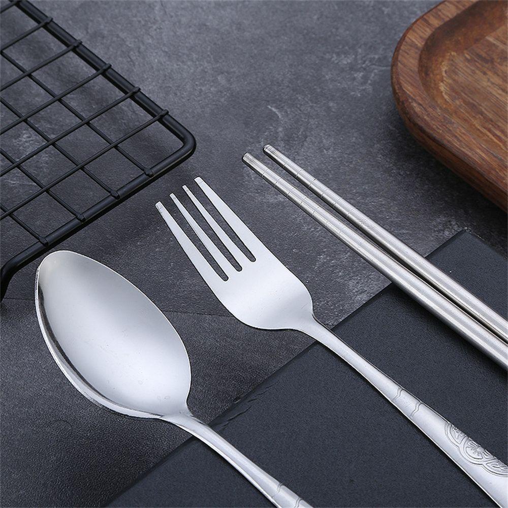 Bộ 3 Món Muỗng Đũa Nĩa Bằng Thép Không Gỉ Thiết Kế Nhỏ Gọn Tiện Dụng Mang Theo Du Lịch