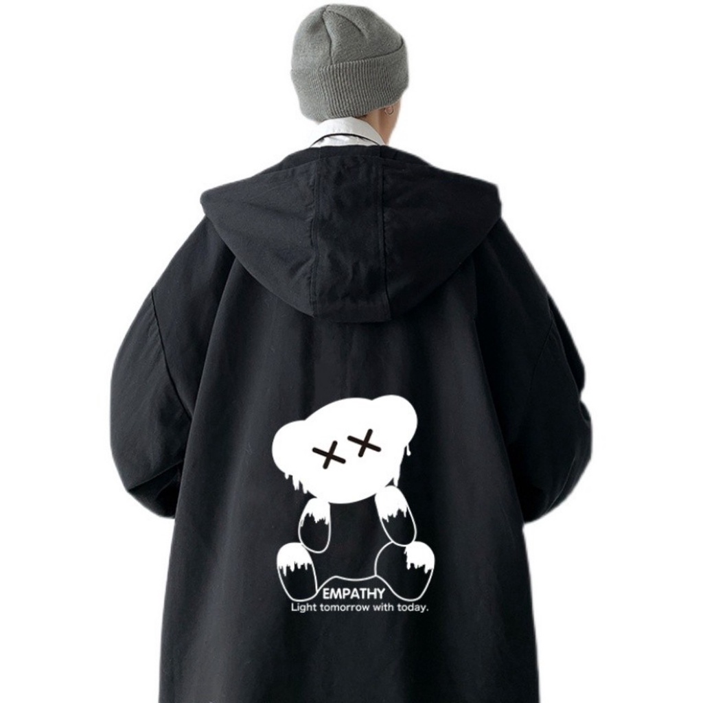 Áo khoác nam from rộng dạng unisex có nón , khoác dù 2 lớp in gấu EMPATHY