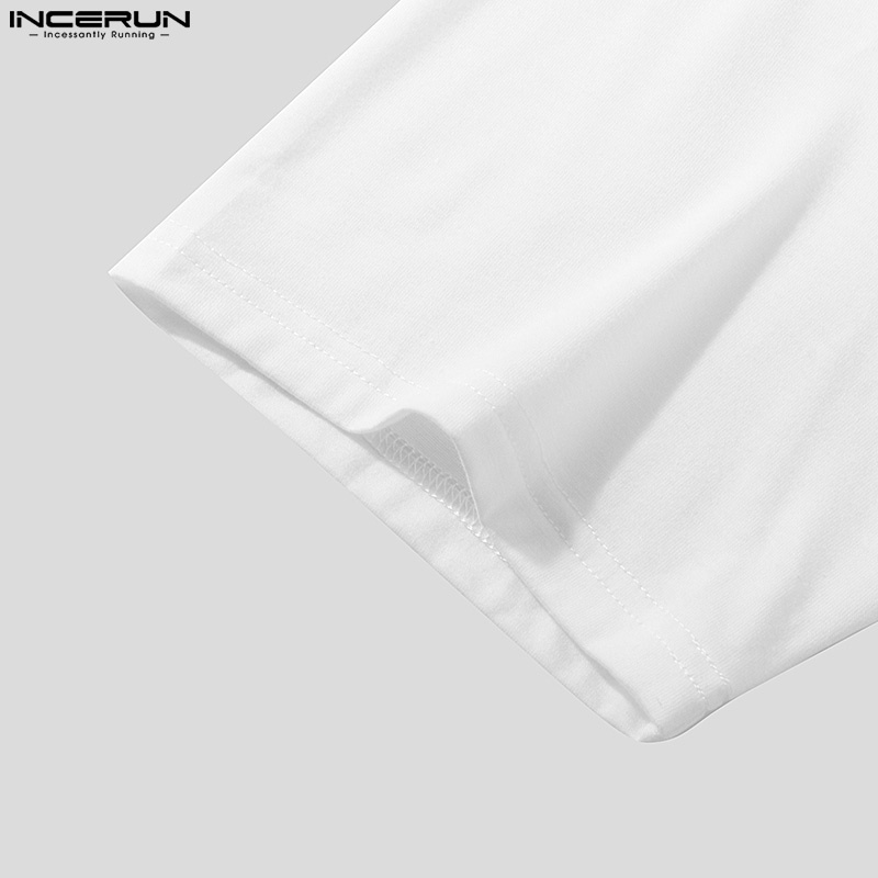 INCERUN Áo Thun Tay Ngắn Cổ Tròn Màu Trắng Thiết Kế Đơn Giản Thời Trang Dành Cho Nam