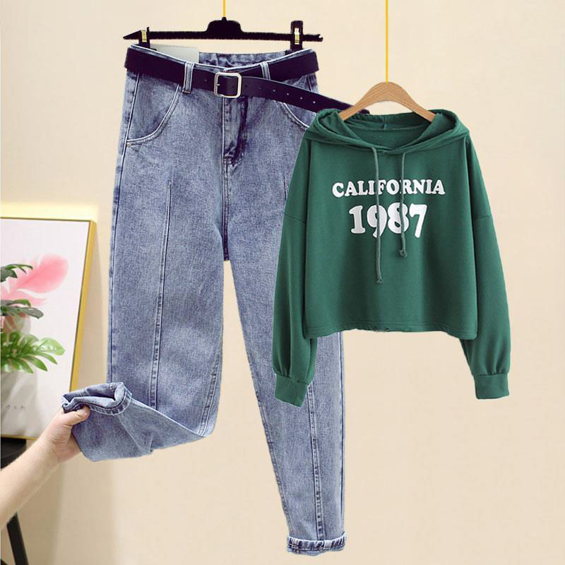 Áo Hoodie Nữ Phối Quần Jean Lưng Cao Thời Trang Mùa Thu 2020