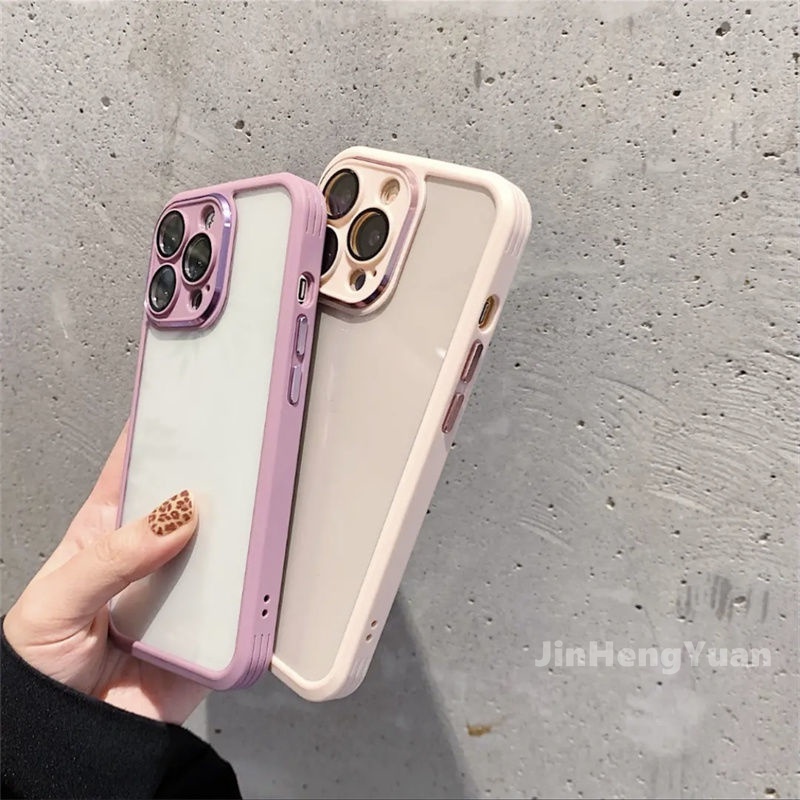 Ốp Điện Thoại Acrylic Trong Suốt Kèm Móc Xỏ Ngón Kim Loại Sang Trọng Cho IPhone 12 13 14 Pro Max