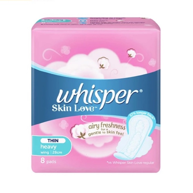 Băng Vệ Sinh Siêu Mỏng Có Cánh Cho Ngày Nhiều Whisper Skin Love 28cm Gói 8 Miếng