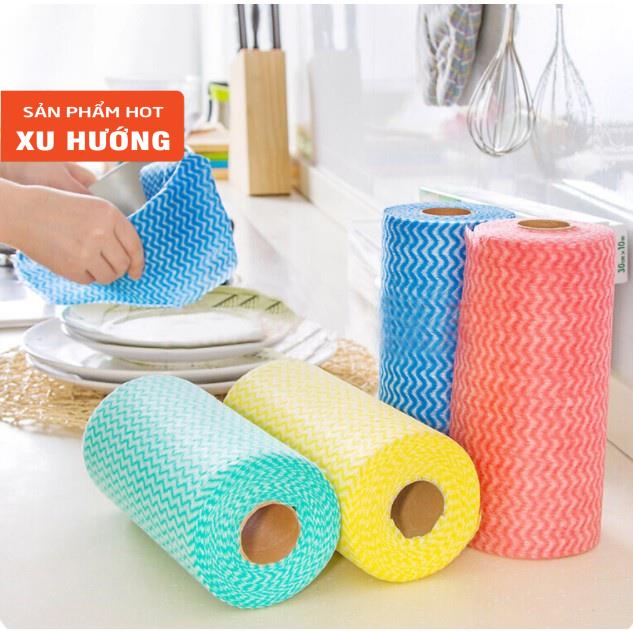 Cuộn khăn giấy vải cotton lau đa năng tiện dụng 50 tờ hoạ tiết nhiều màu có thể giặt được- Glow Asia