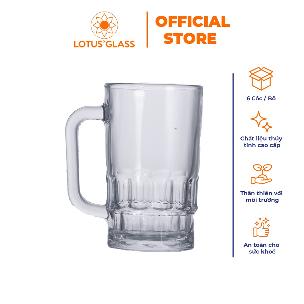 Bộ 6 cốc ăn chè, uống bia thủy tinh LOTUS GLASS VTC51 trong suốt có quai cao cấp, an toàn