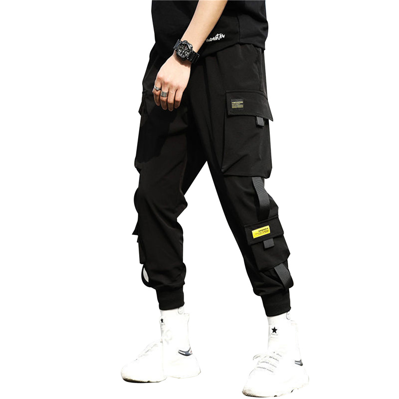 [rogoldVN]Men's Side Pockets Cargo Harem Casual Pants Ribbons Hip Hop Joggers Trousers