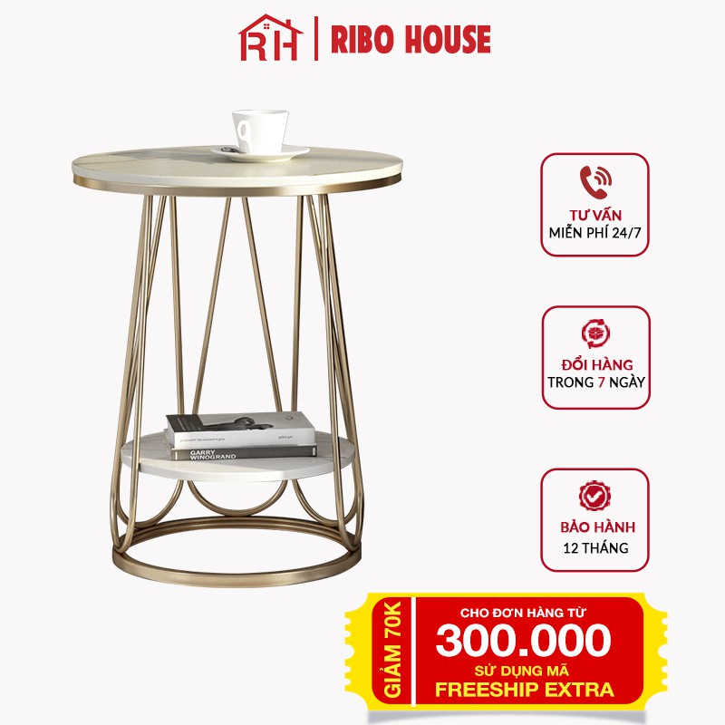 Bàn trà sofa RIBO HOUSE mặt bàn đá khung kim loại sơn tĩnh điện tab 2 tầng trang trí phòng khách ban công mẫu 7 RIBO175