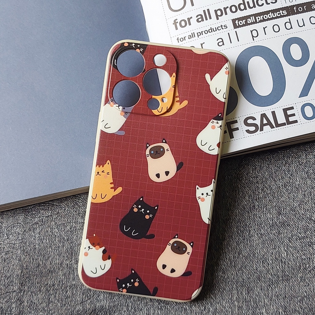 Ốp lưng Iphone viền vuông mèo sọc đỏ đô 7plus/8/8plus/x/xr/xs/11/12/13/pro/max/plus/promax - Tomax Case