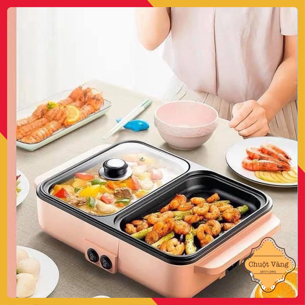 NỒI LẨU ĐIỆN MINI ĐA NĂNG 2 NGĂN -NỒI NƯỚNG ĐIỆN  CHỐNG DÍNH THẾ HỆ MỚI- TIỆN DỤNG CHO MỌI GIA ĐÌNH