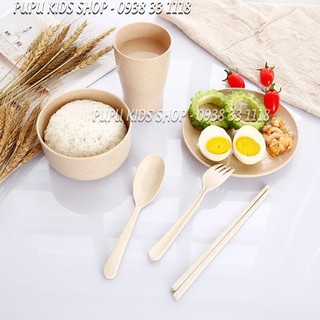 SET KHAY ĂN DẶM LÚA MẠCH KÈM CỐC BÁT ĐŨA THÌA ĐĨA