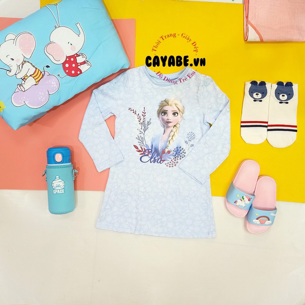 VÁY ĐẦM CHO BÉ GÁI CAYABE CÔNG CHÚA ELSA TAY DÀI VẢI THUN COTTON MÁT MỊN (QUẦN ÁO TRẺ EM)