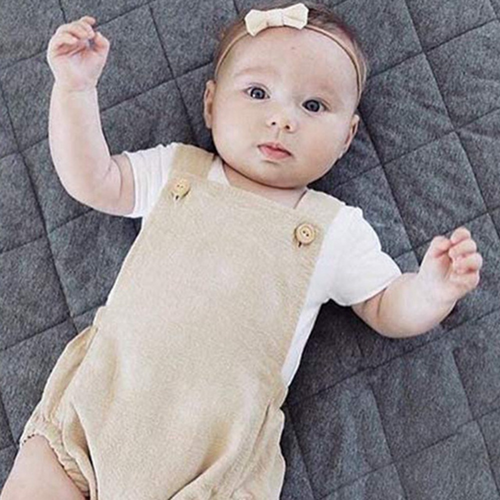 Bộ Áo Liền Quần Vải Cotton Lanh Mềm Mại Màu Trơn Dễ Thương Cho Bé Trai + Gái