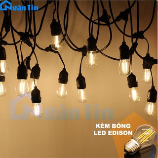 Bộ dây đuôi đèn ngoài trời chống nước 10 met 20 đuôi mắc nối tiếp E27 220V Ngân Tin kèm 20 bóng led edison 4w sáng vàng