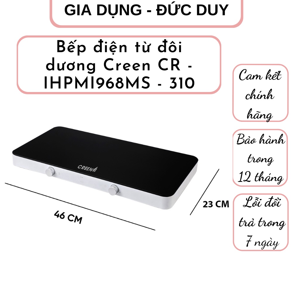 Bếp điện từ đôi dương Creen CR - IHPMI968MS -, khóa an toàn trẻ em, khóa khi quá tải. 310 Tặng kéo Nhật