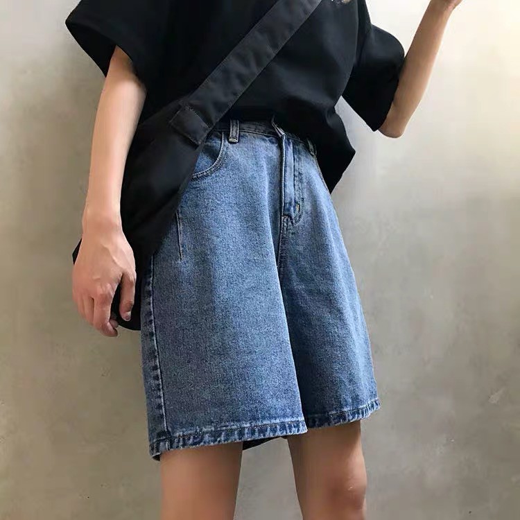 Quần short bò quần jeans ống xuông Forgirl rộng basic phối túi