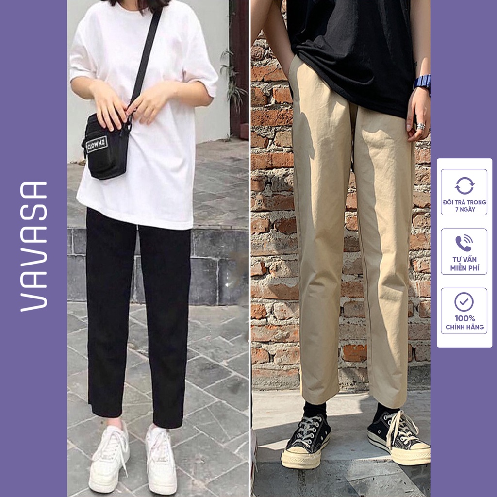 Quần kaki nữ ống rộng suông lưng cao baggy cạp chun bigsize unisex VAVASA QK01