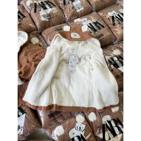 Áo khoác ngoài ấm mùa đông nhung tăm lót lông ấm ko rụng, chất dày dặn mềm mịn màu nâu tây sạch đẹp có mũ tai gấu xinh