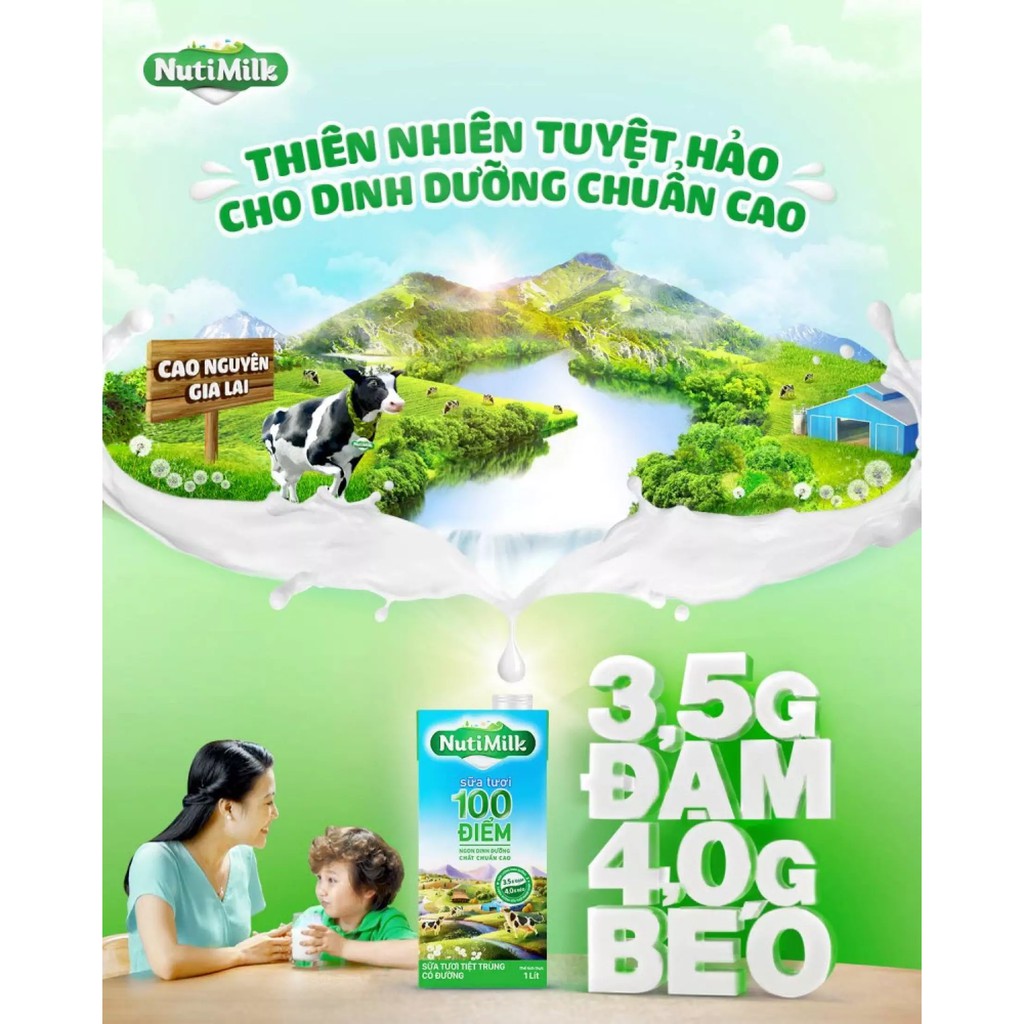 [BÉ KHỎE BÉ ĐẸP] 1 Thùng/48 Hộp NUTIMILK Sữa Tươi Tiệt Trùng 100 Điểm 110mL Không đường/ ít đường/ Có đường/ Đường Đen