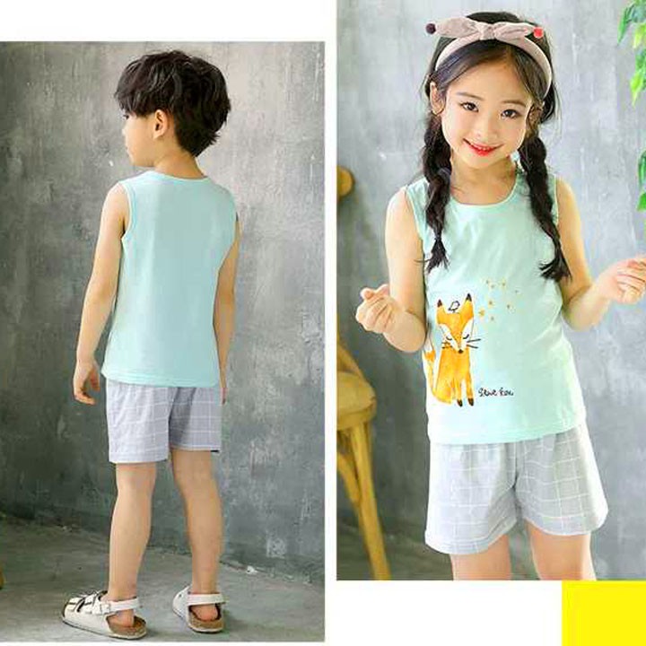 Đồ bộ cotton sát nách cho bé 4-10 tuổi hình cáo đáng yêu BBShine – DN009