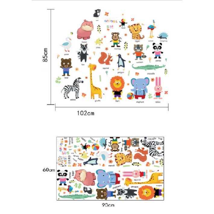 Decal dán tường thú rừng tiếng Anh Animal Set