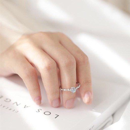Nhẫn bạc nhẫn nữ bạc s925 mặt đá mặt trăng nhỏ thiết kế cao cấp Cá jewelry NB10