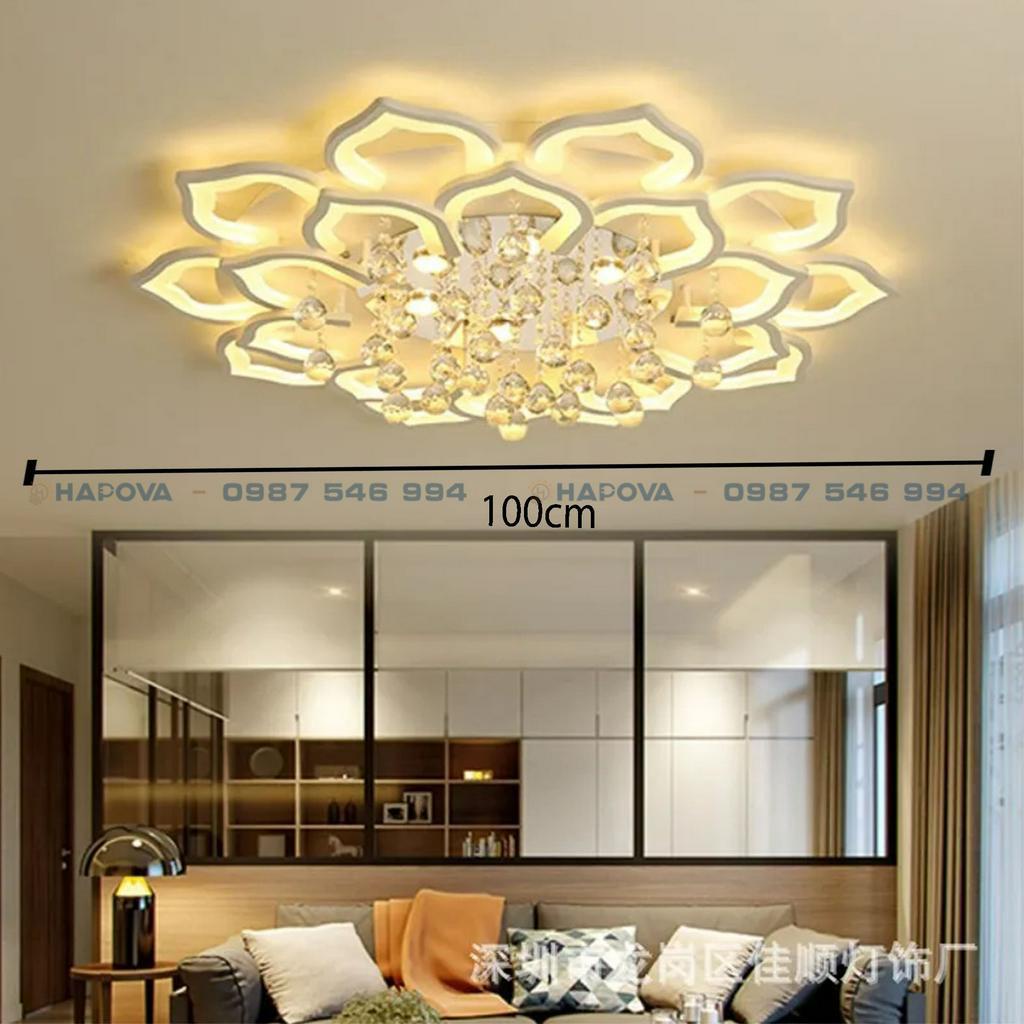 Đèn ốp trần phòng khách pha lê HAPOVA EDANA 8831 20 Cánh + Tặng kèm điều khiển từ xa
