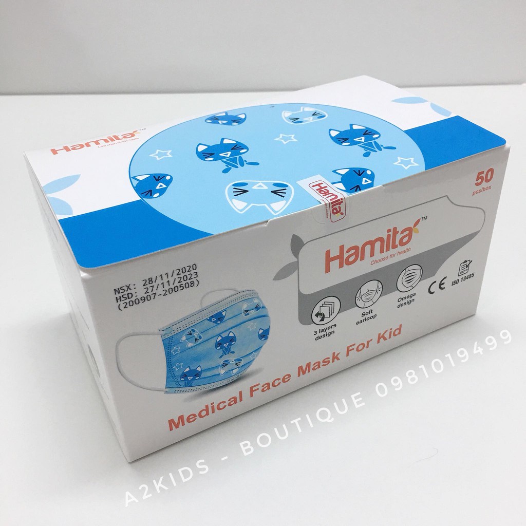 Khẩu Trang Y Tế 3 Lớp Kháng Khuẩn Cao Cấp Hàn Quốc Hamita Hoạ Tiết Mèo Con An Toàn Cho Bé