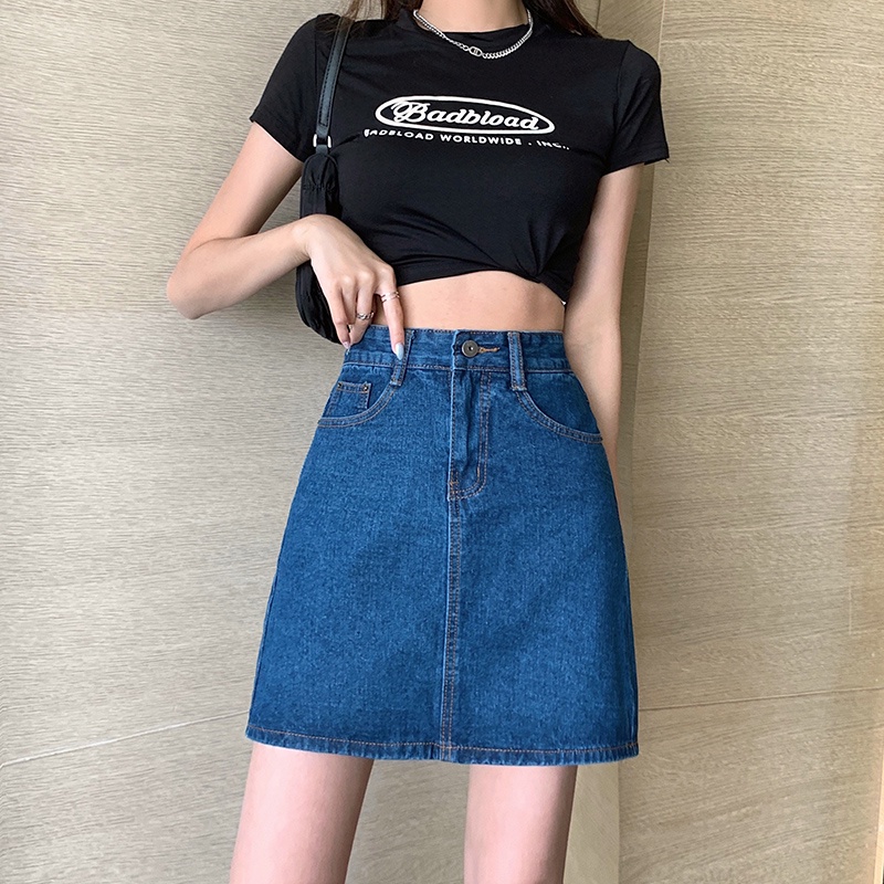chân váy jean Lưng Cao Co Giãn Phối Túi Màu Xanh Dương / Đen / Xanh Dương Nhạt Thời Trang Mùa Hè Cho Nữ Xssl 2xl 3xl | BigBuy360 - bigbuy360.vn