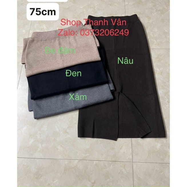 Chân váy len trơn bút chì xẻ sau dài 75cm