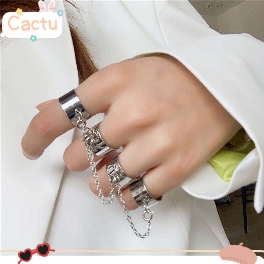 CACTU Party Gift Hiphop Chain Rings Man Rings Adjustable Punk Cool for Women Open Finger Rings Set Jewelry Alloy Multi-layer