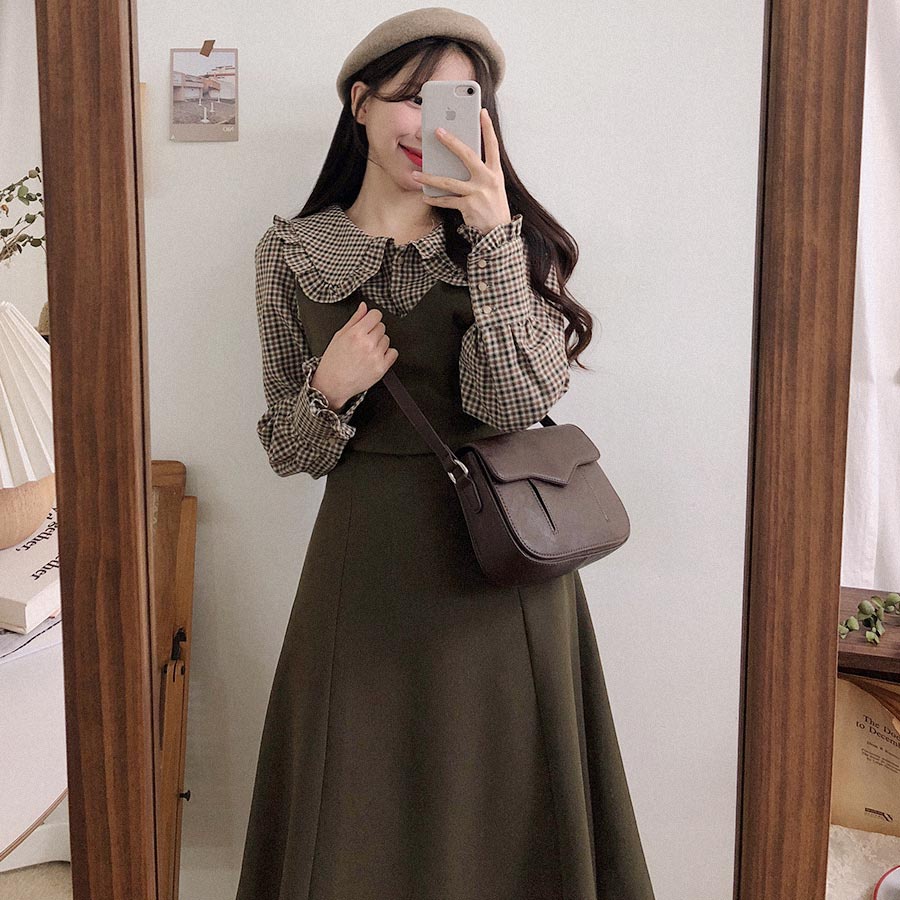 (ORDER) Váy yếm MORAN vintage xòe dài mùa thu đông style búp bê kiểu Pháp