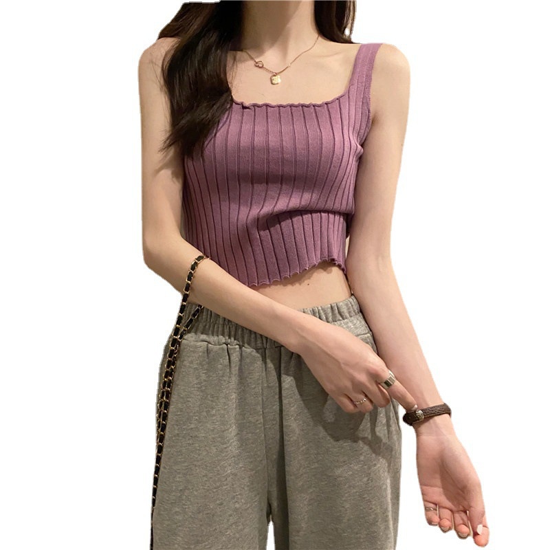 Áo Croptop Dệt Kim Hai Dây Dạng Cuộn Đa Năng Cho Nữ