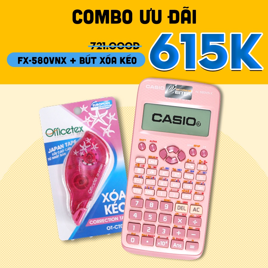 Máy tính Casio Fx-580VNX kèm 1 vỉ bút xoá kéo