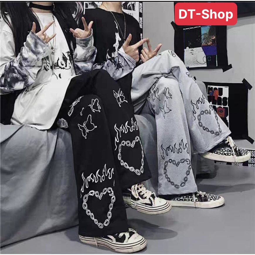 Quần ống Rộng in Hình Bướm Phong Cách Nhật Bản Cá Tính