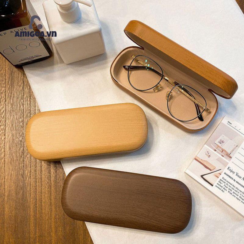 Hộp Đựng Mắt Kính Bằng Da Pu Vân Gỗ Thiết Kế Đơn Giản Thời Trang