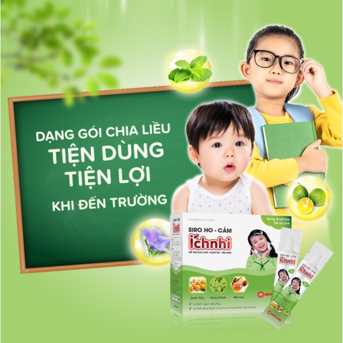 Siro ho cảm Ích Nhi hỗ trợ giải cảm, giảm ho, sổ mũi, tiêu đờm, dùng cho trẻ sơ sinh, hộp 30 gói x 5ml