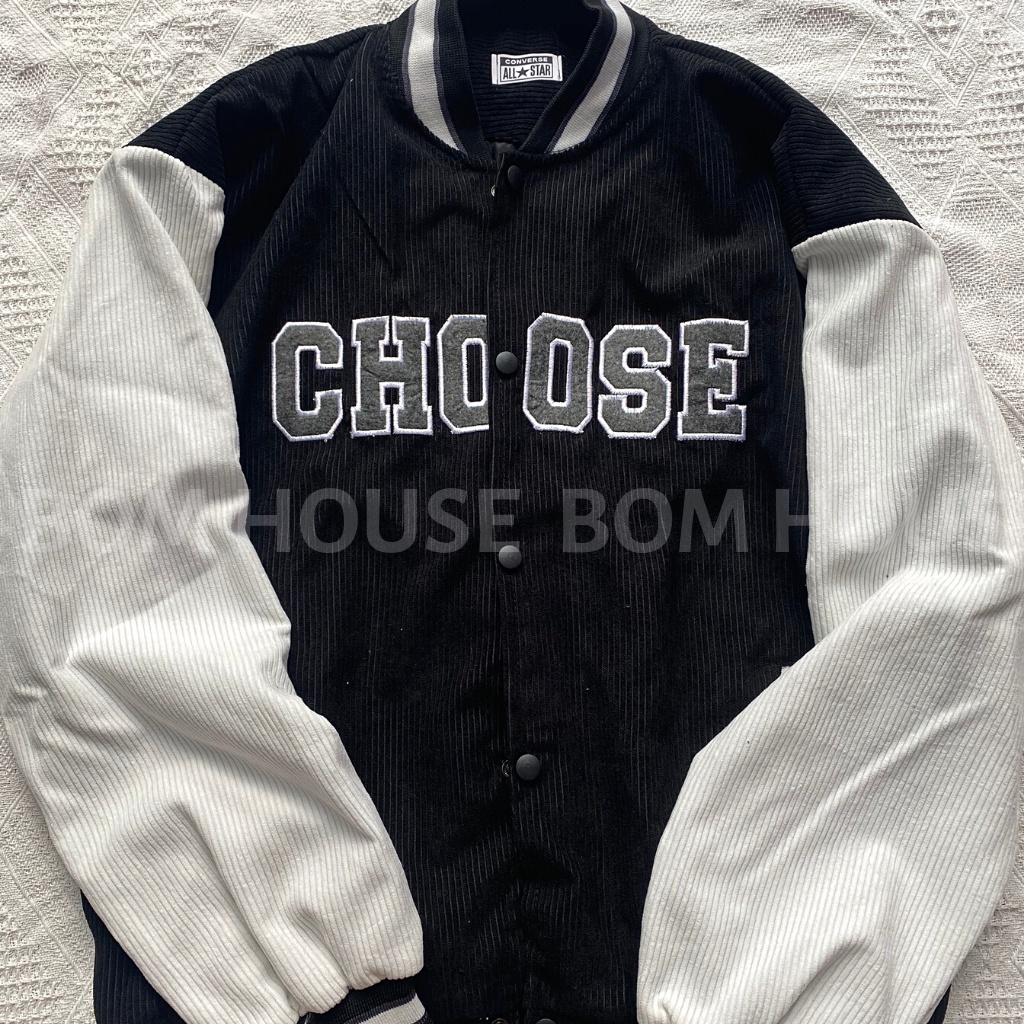 Áo Bomber Nhung Tăm BOM HOUSE Áo Khoác Nữ Chất Liệu Tốt Dày 2 Lớp Logo Thêu