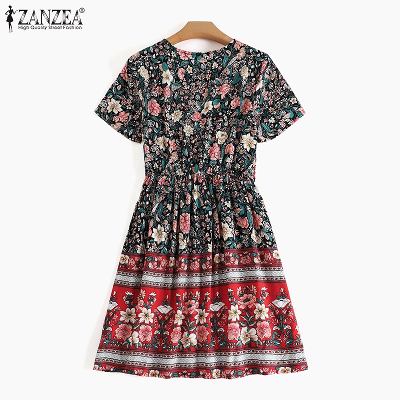 Đầm nữ Zanzea ngắn tay cổ chữ v form rộng thời trang