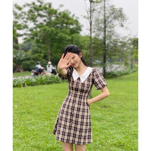 Đầm Kẻ Thiết Kế Cổ Bẻ Cúc Ngọc -Hàng Thiết Kế Cao Cấp made by TeamLU