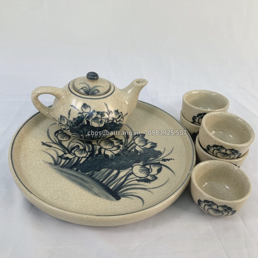 - Bộ ấm chén trà men rạn trơn long phượng / sen 5